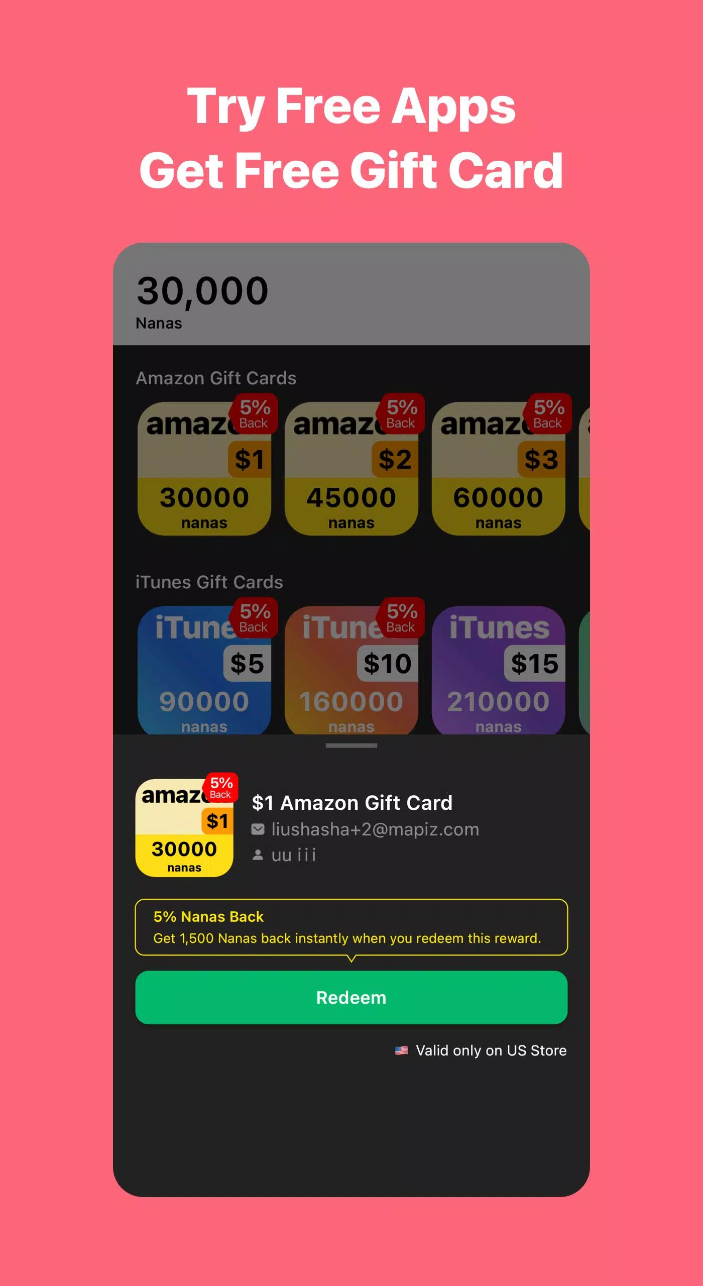 AppNana: Gift Cards Rewards Screenshot 1