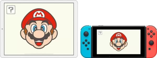 A smiling Mario displayed on a tablet and a Nintendo Switch. He is a middle-aged Italian plumber with a mustache and a workman
