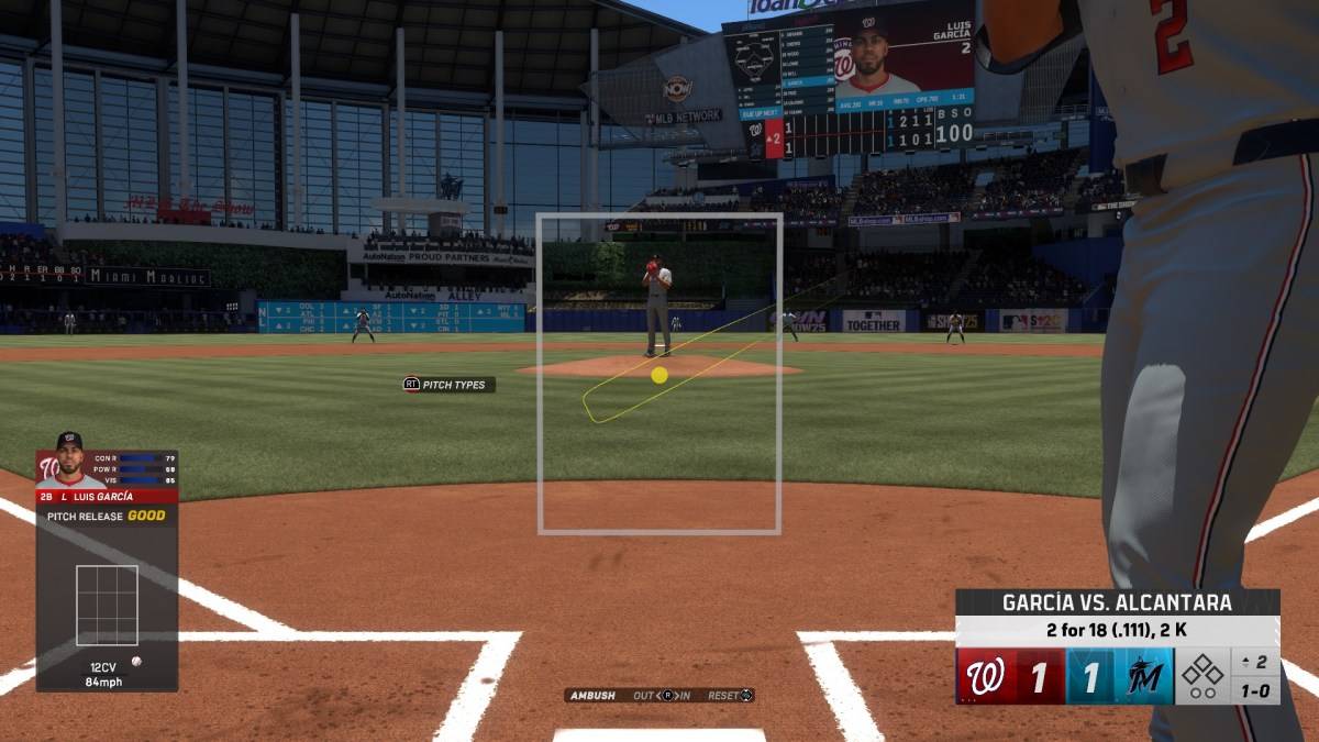 Luis Garcia au bâton dans le cadre d'un article sur les meilleurs réglages de frappe dans MLB The Show 25.