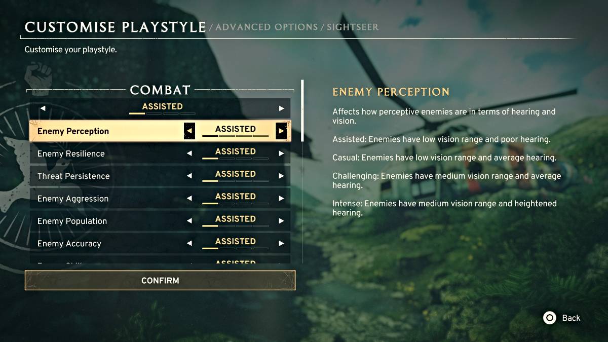 Detailed playstyle customization panel