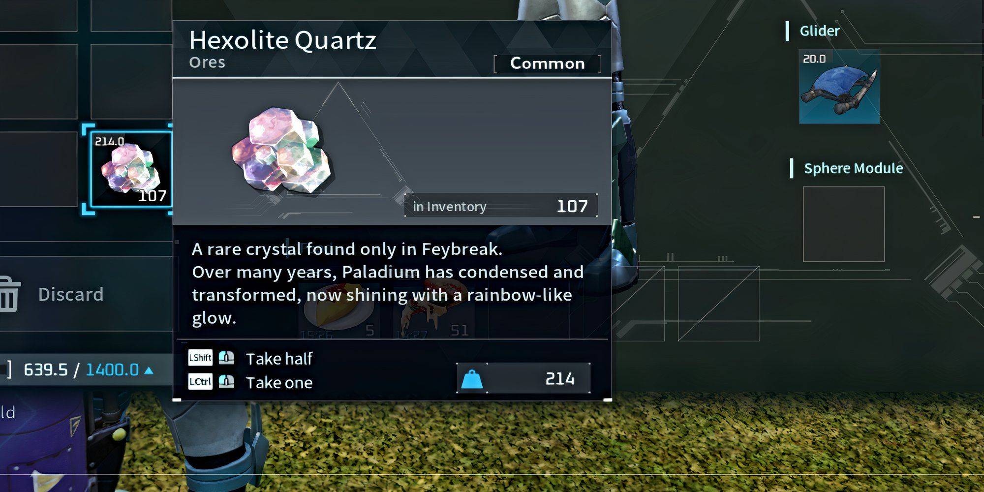 Player collecting Hexolite Quartz in Palworld