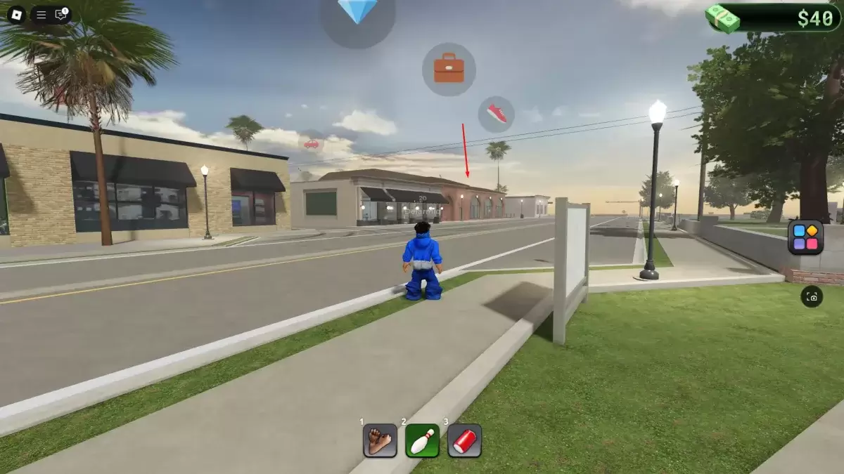 Um jogador olhando para o local do trabalho de zelador em Blockspin