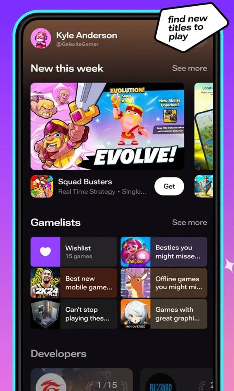 Une capture d'écran de l'App Store alternative Skich montrant une variété de jeux proposés