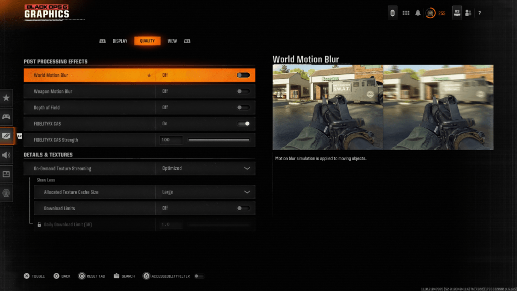 Black Ops 6 Configurações de desfoque de movimento