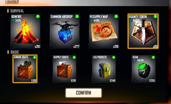 Free Fire character ability customization interface