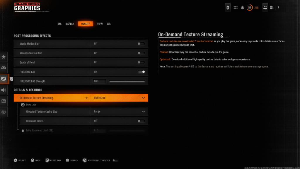 Configurações de textura Black Ops 6