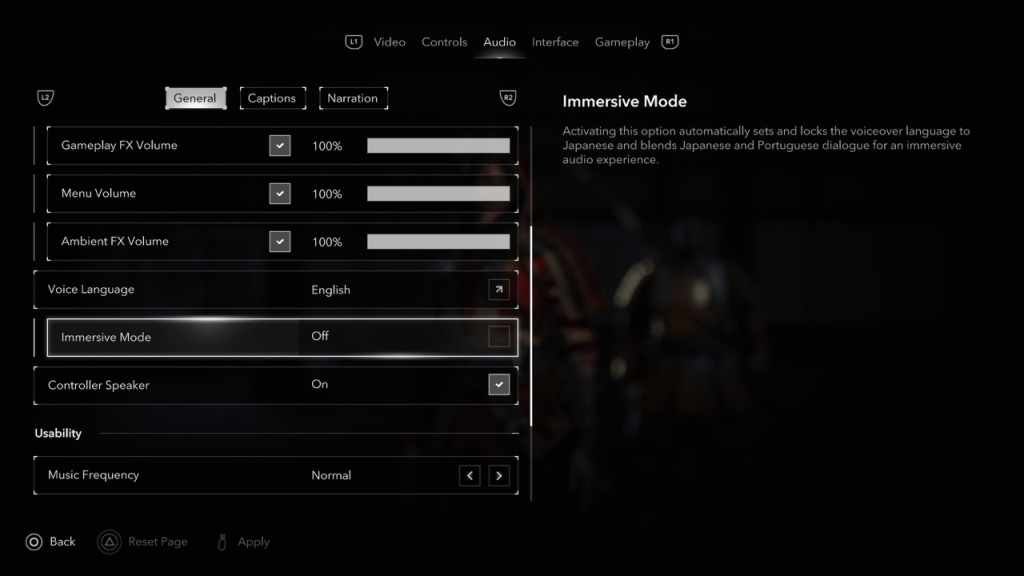 Assassin's Creed Shadows Audio -opties, meeslepende modus gemarkeerd
